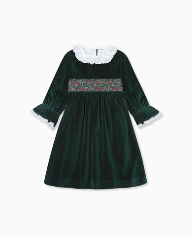 Dark Green Silas Velvet Girl Dress