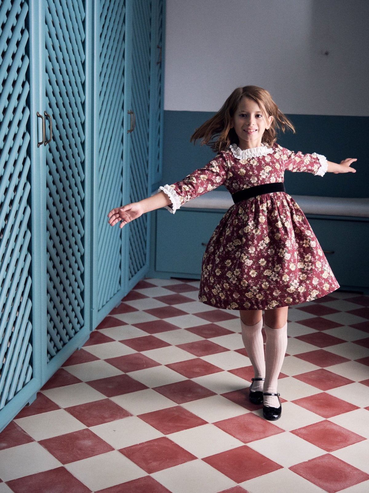 Burgundy Floral Silas Girl Dress