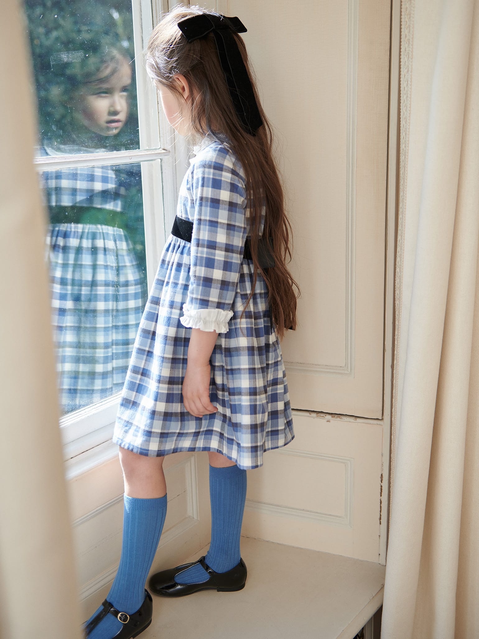 Blue Check Silas Girl Dress