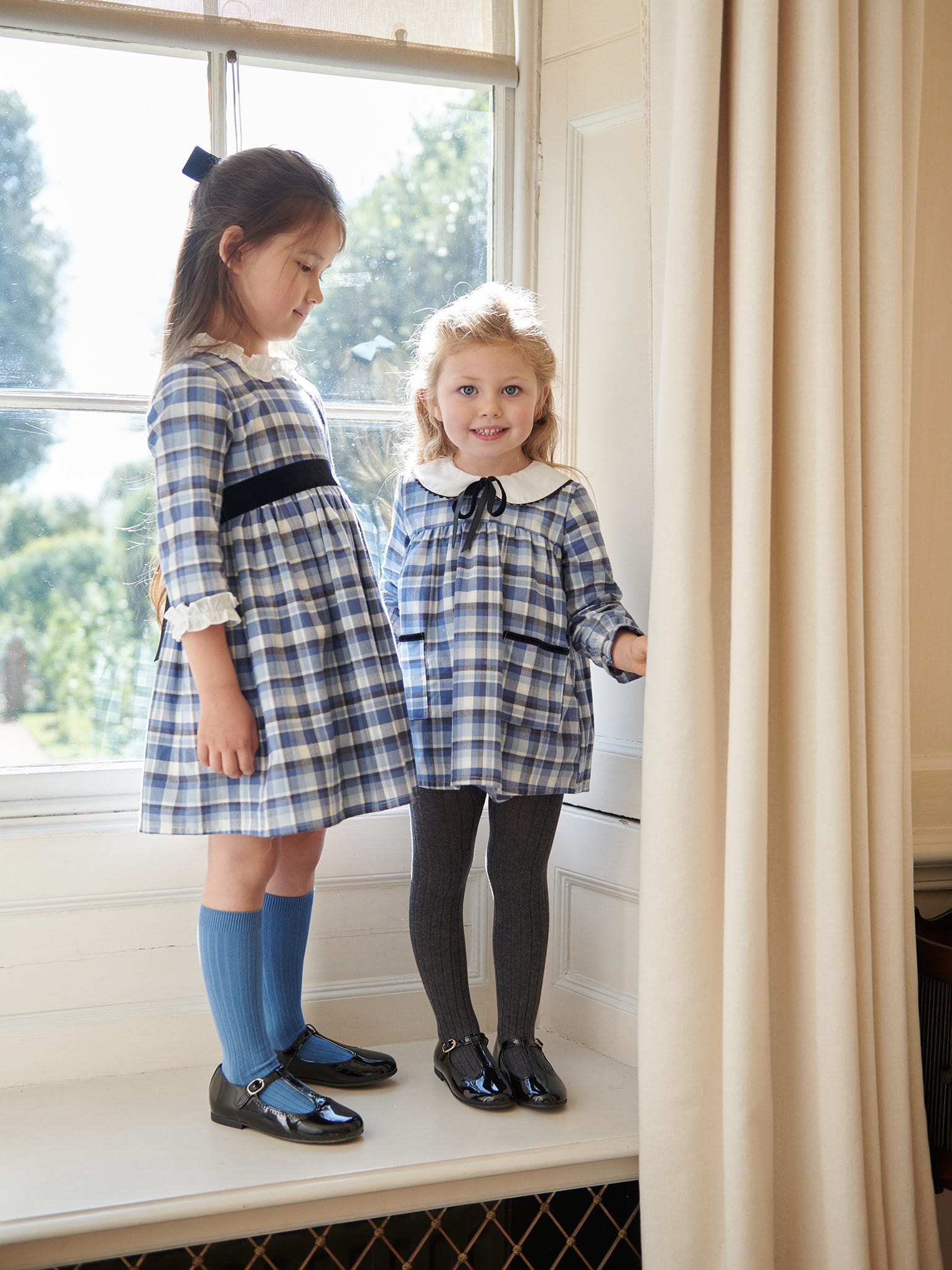 Blue Check Silas Girl Dress