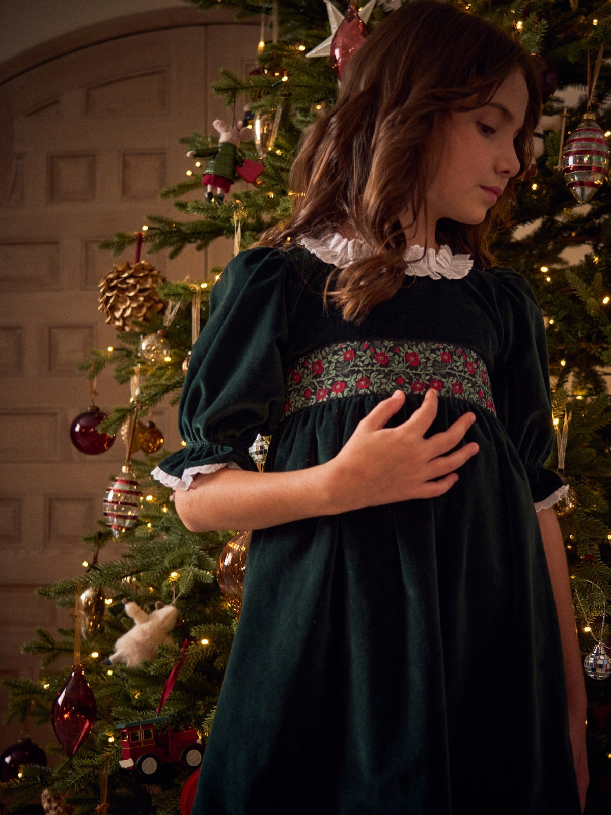 Dark Green Silas Velvet Girl Dress