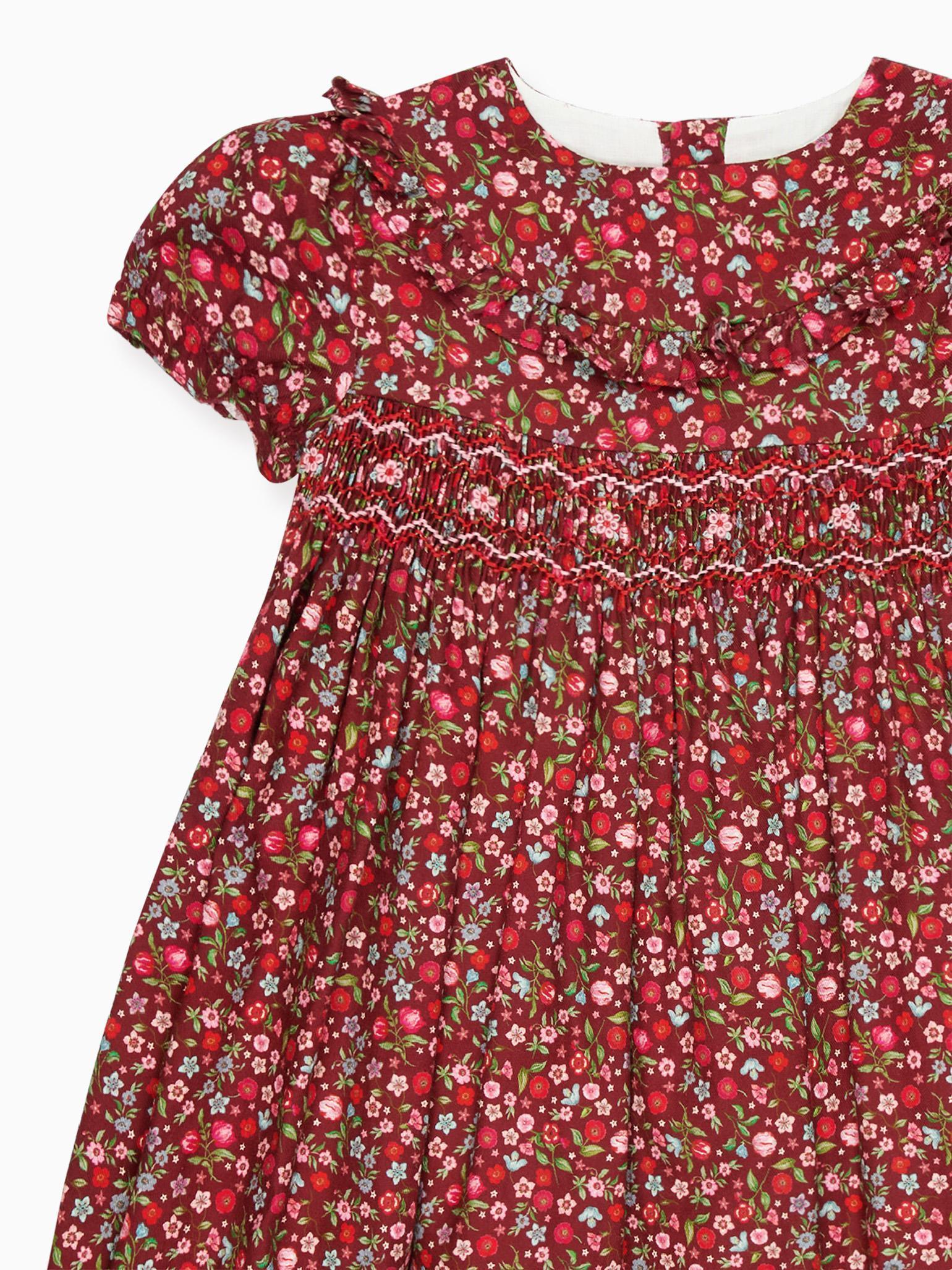 Burgundy Floral Silvana Baby Girl Hand-Smocked Set