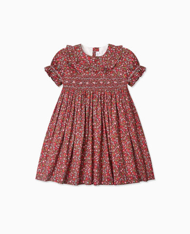 Burgundy Floral Silvana Girl Hand-Smocked Dress