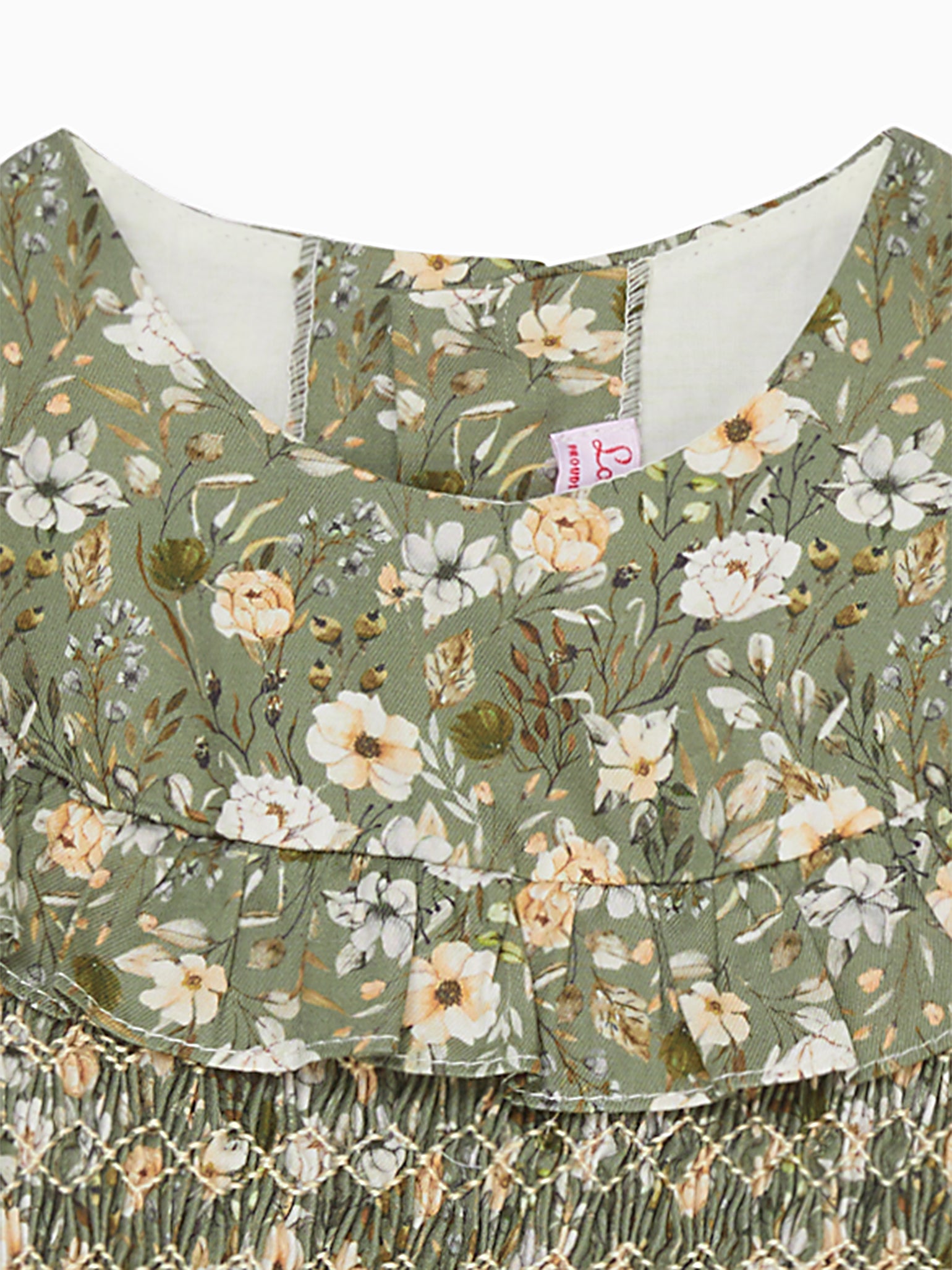 Sage Floral Silvana Girl Hand-Smocked Dress