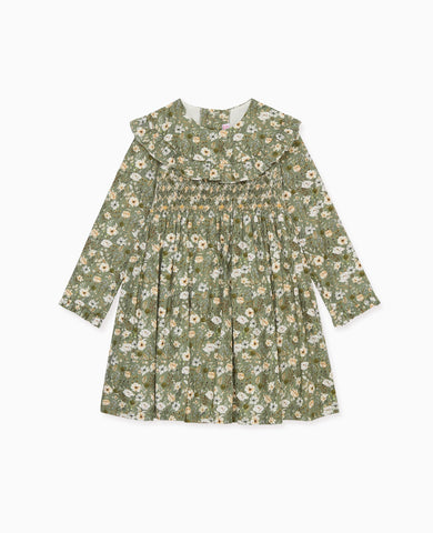 Sage Floral Silvana Girl Hand-Smocked Dress