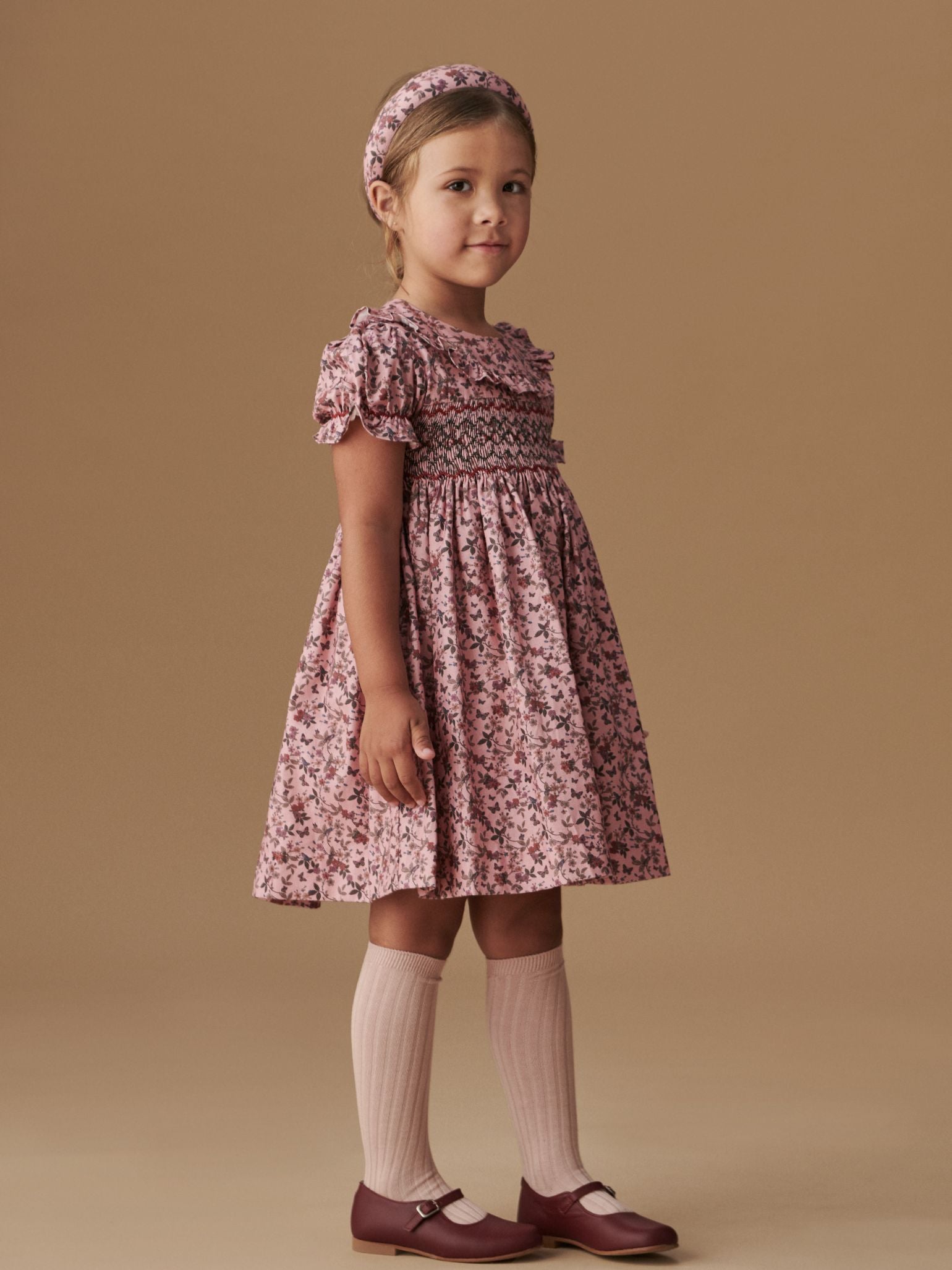 Dusty Pink Floral Silvana Girl Hand-Smocked Dress