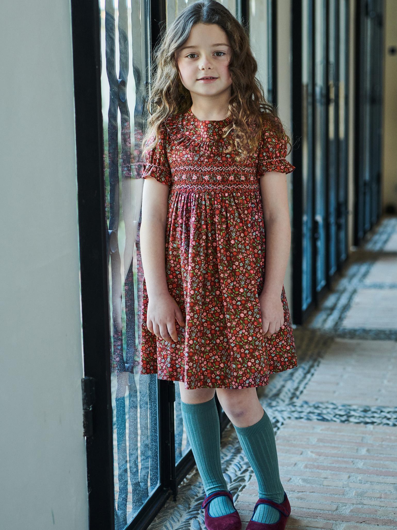 Burgundy Floral Silvana Girl Hand-Smocked Dress