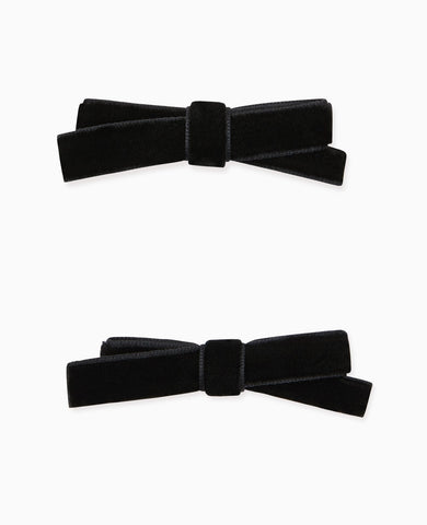 Black Small Bow Velvet Girl Clips Set 2