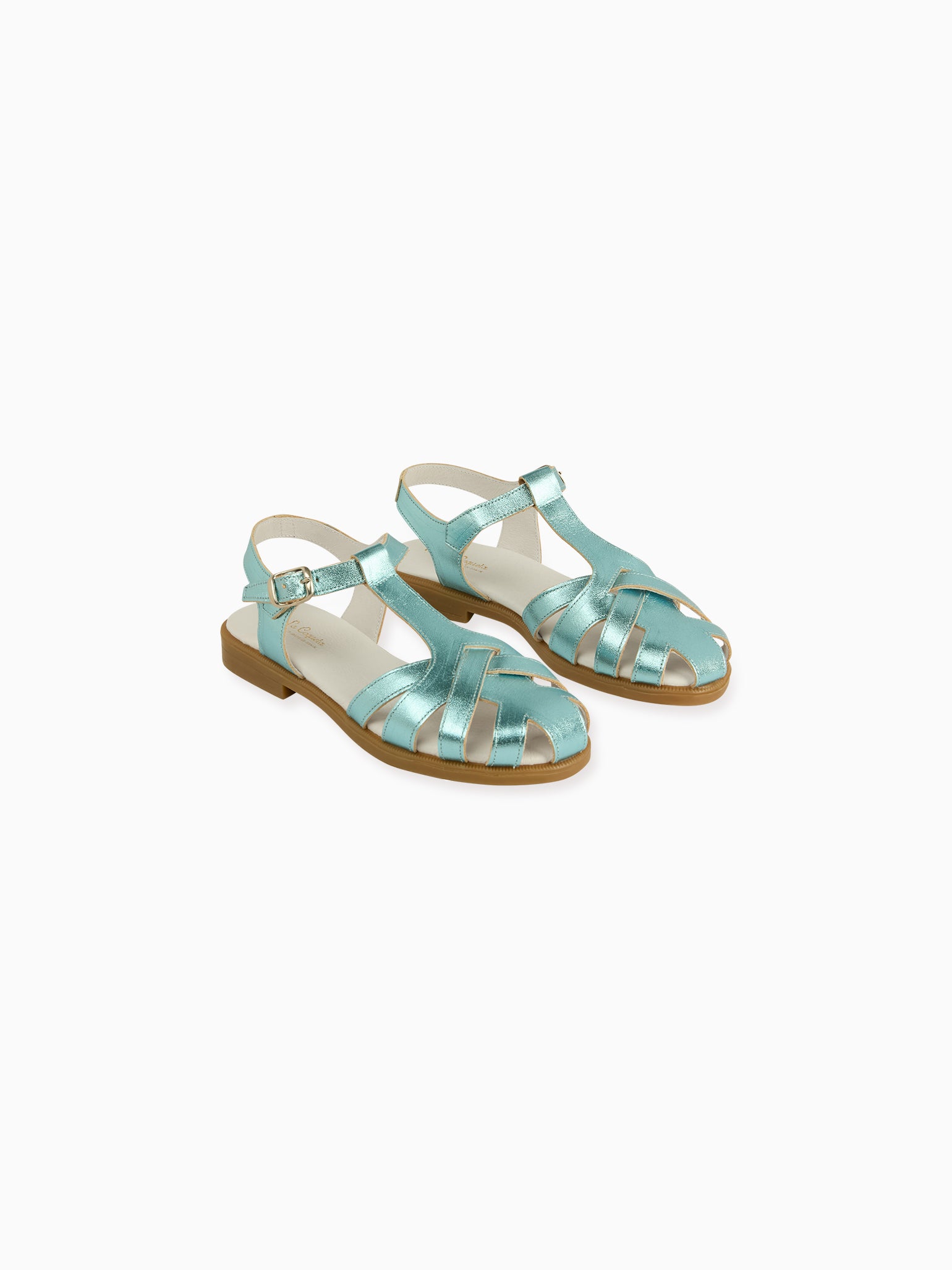 Metallic Blue Sofia Leather Girl Sandals