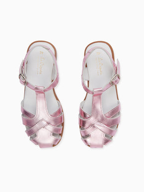 Metallic Pink Sofia Leather Girl Sandals