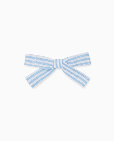 Blue Stripe Soft Ribbon Bow Girl Clip