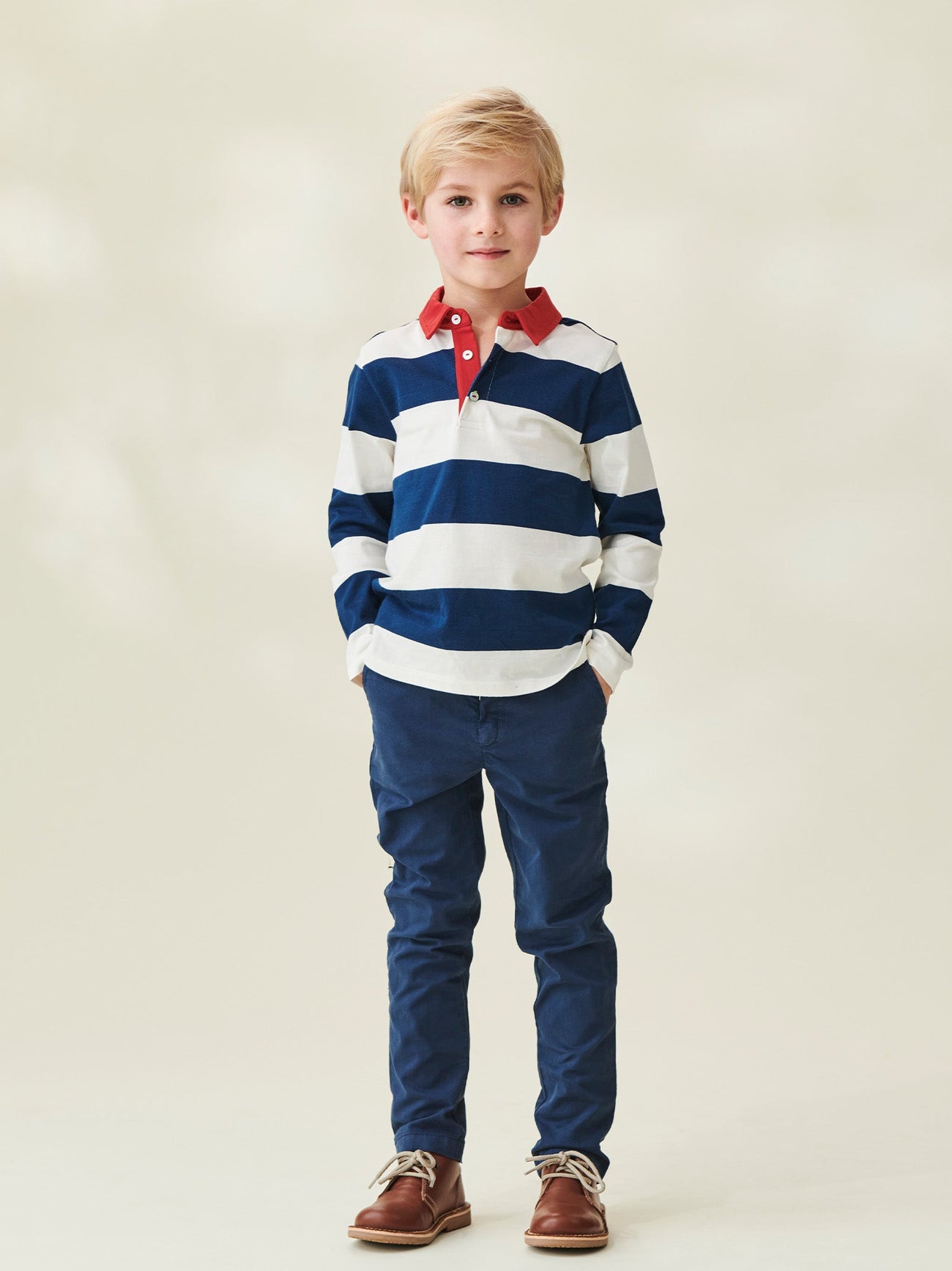 Navy Stripe Tijo Boy Long Sleeve Polo Shirt