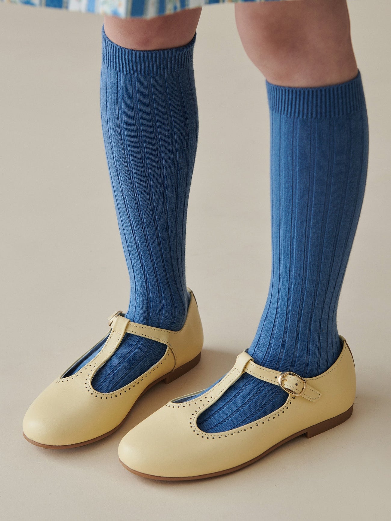 Pale Yellow Leather Girl T-Bar Shoes