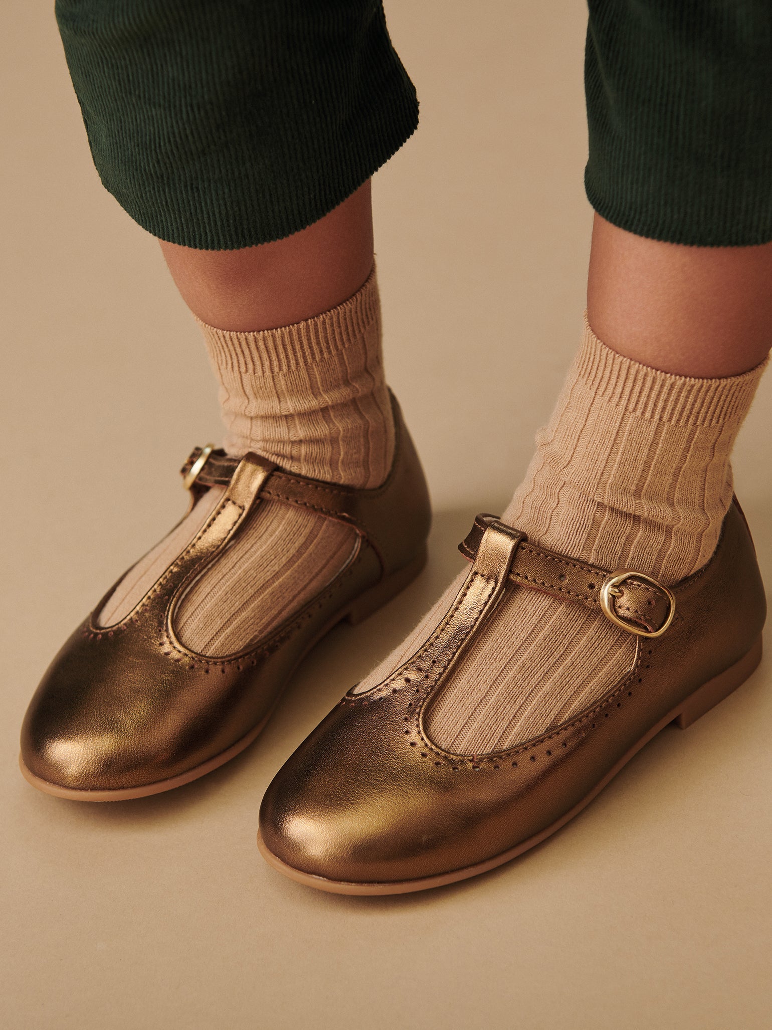 Bronze Leather Girl T-Bar Shoes