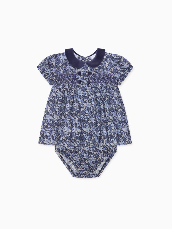 Navy Floral Arcadia Baby Girl Hand-Smocked Set
