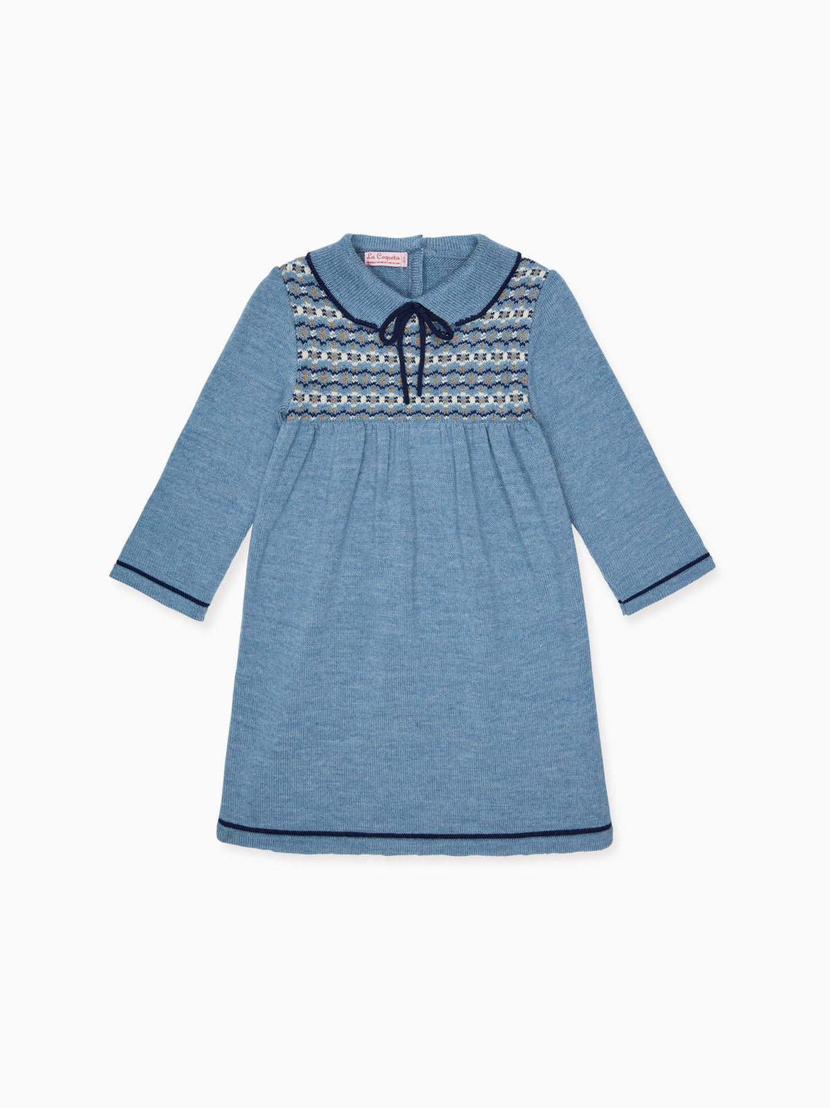 Slate Blue Aldara Merino Fair Isle Girl Knitted Dress