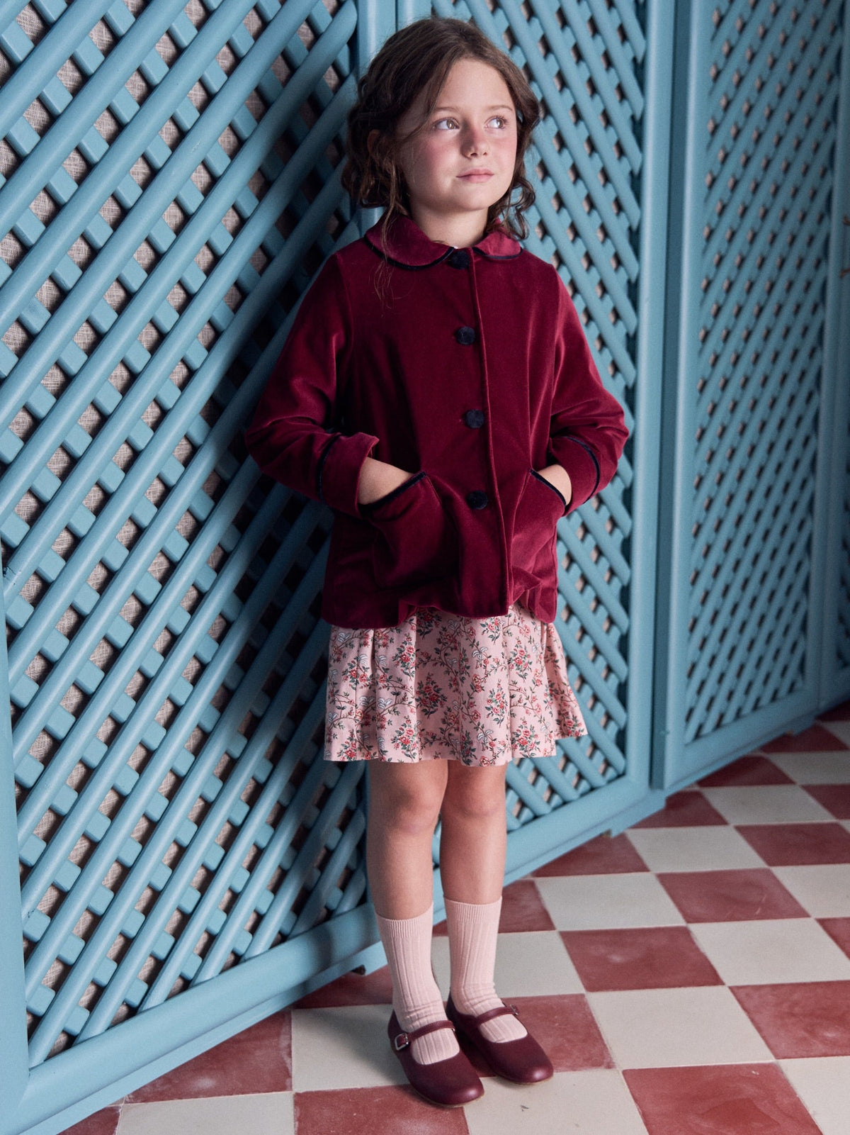 Burgundy Velvet Teodora Girl Jacket
