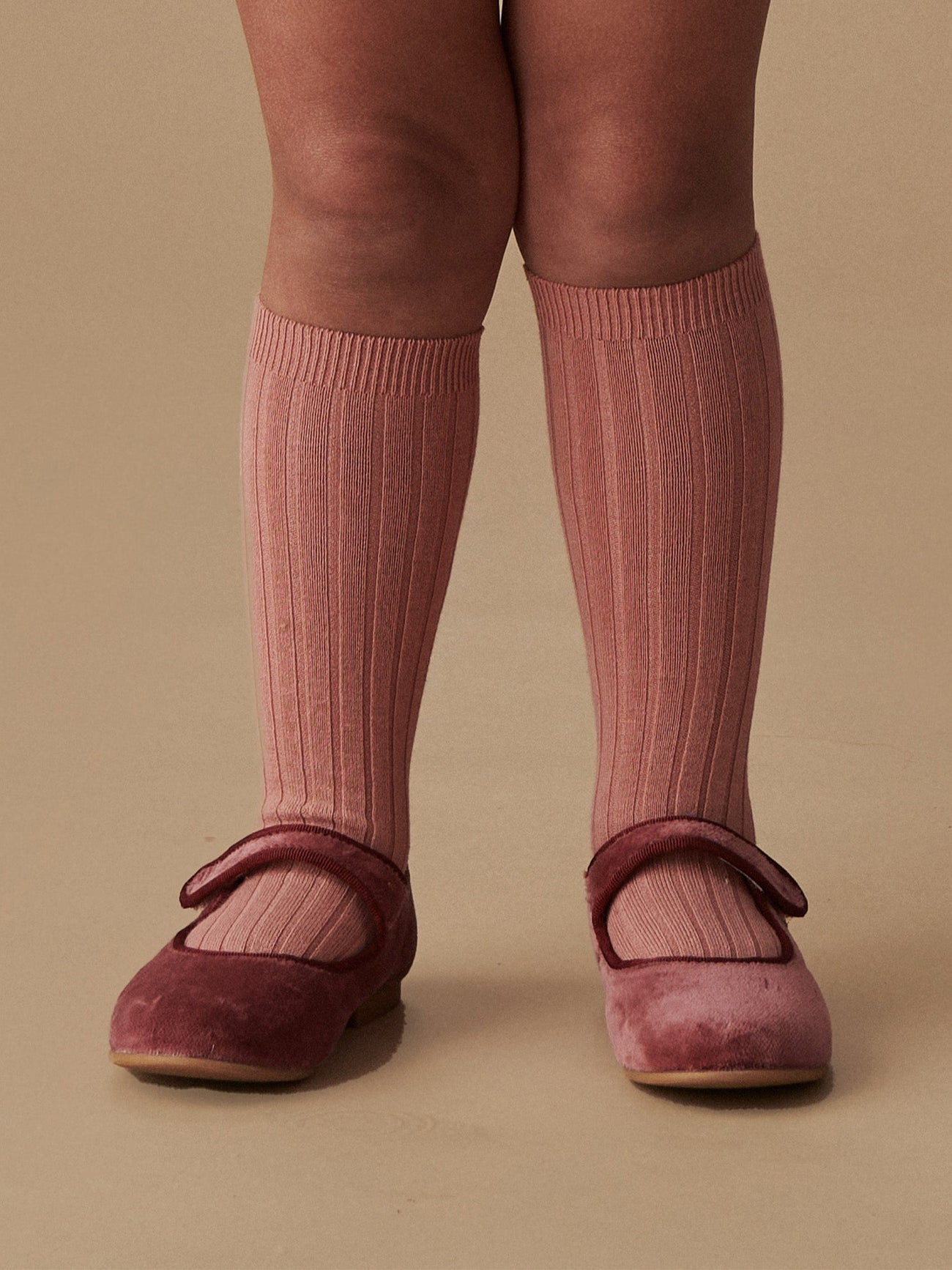 Terracotta Ribbed Knee High Kids Socks