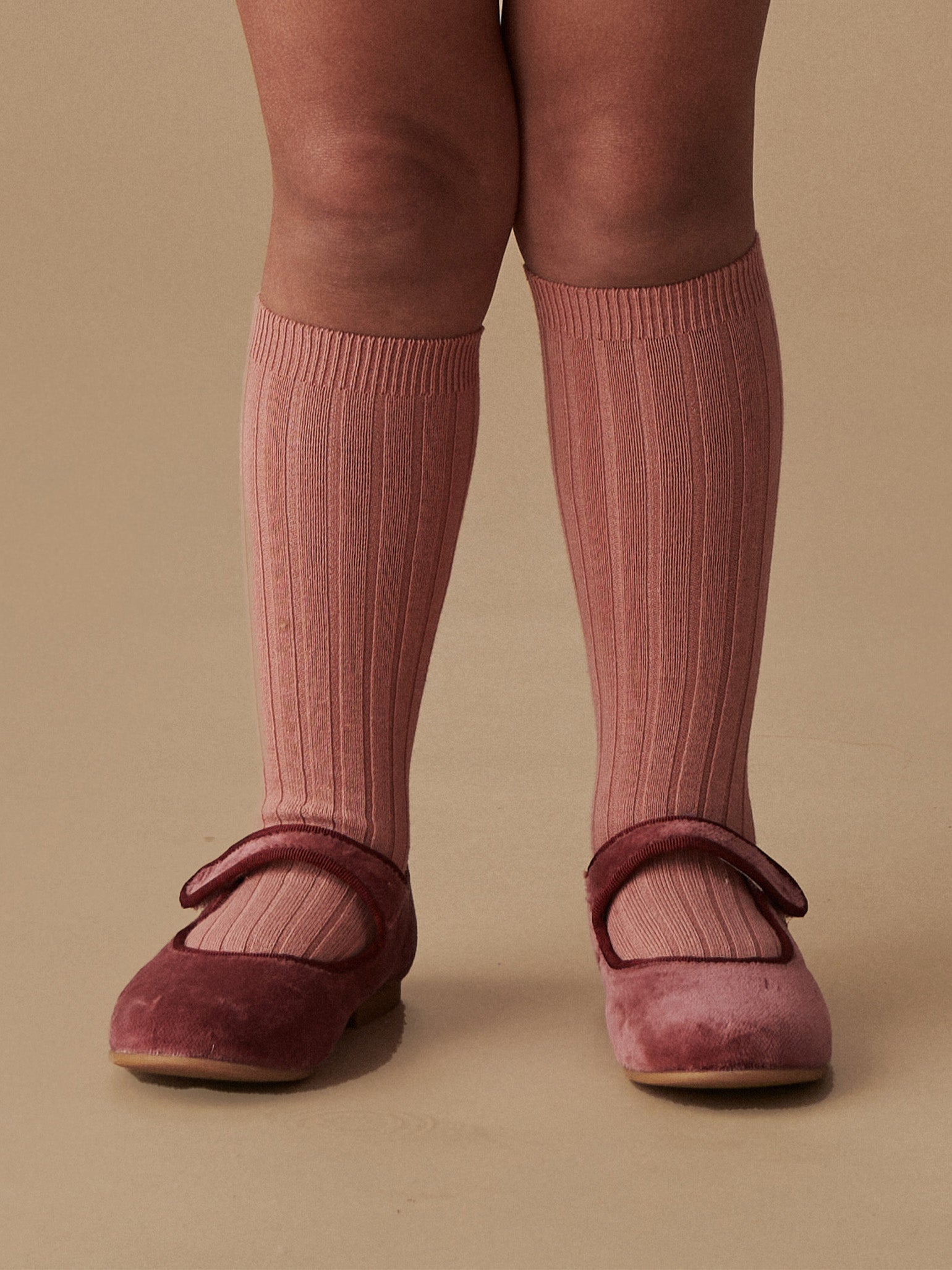 Terracotta Ribbed Knee High Kids Socks