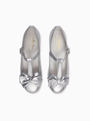 Nicky Hilton x La Coqueta Silver Tessa Leather Girl T-Bar Shoes