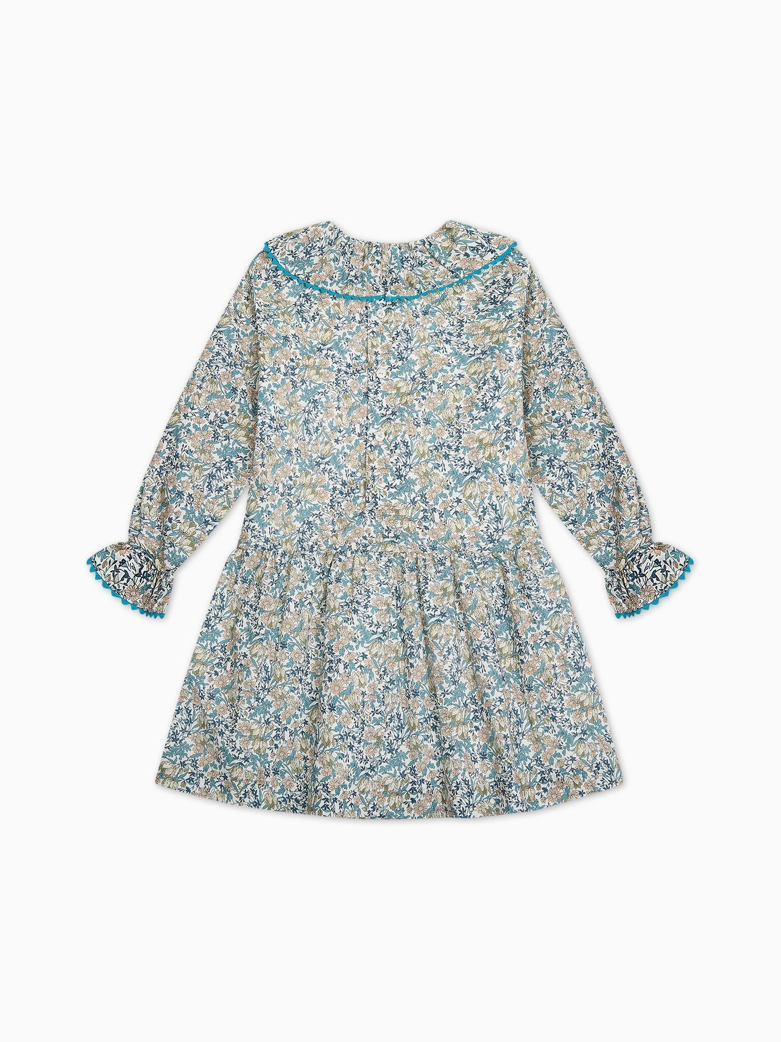 Teal Floral Tessa Made With Liberty Fabric Girl Drop Waist Dress