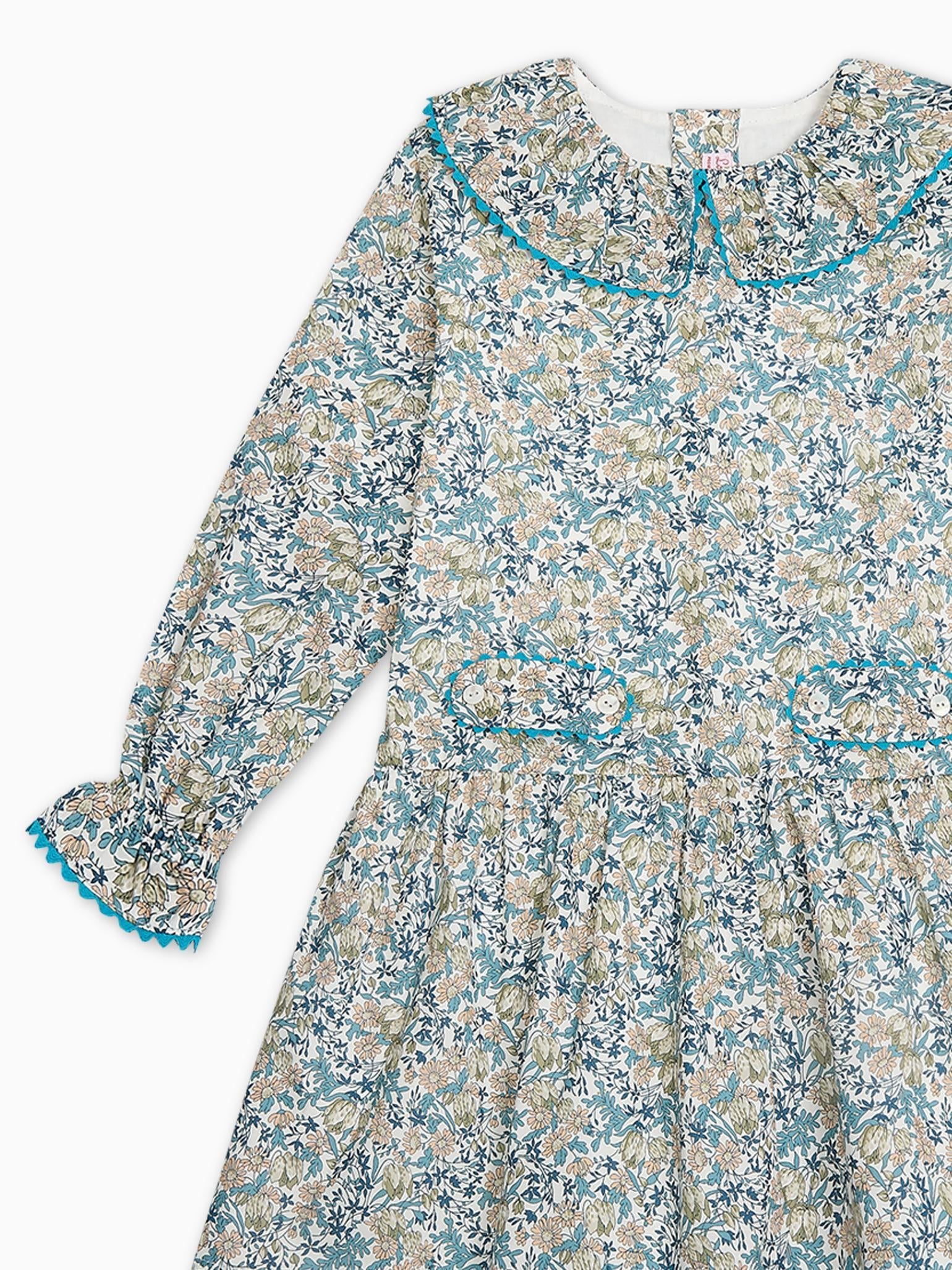 Teal Floral Tessa Made With Liberty Fabric Girl Drop Waist Dress