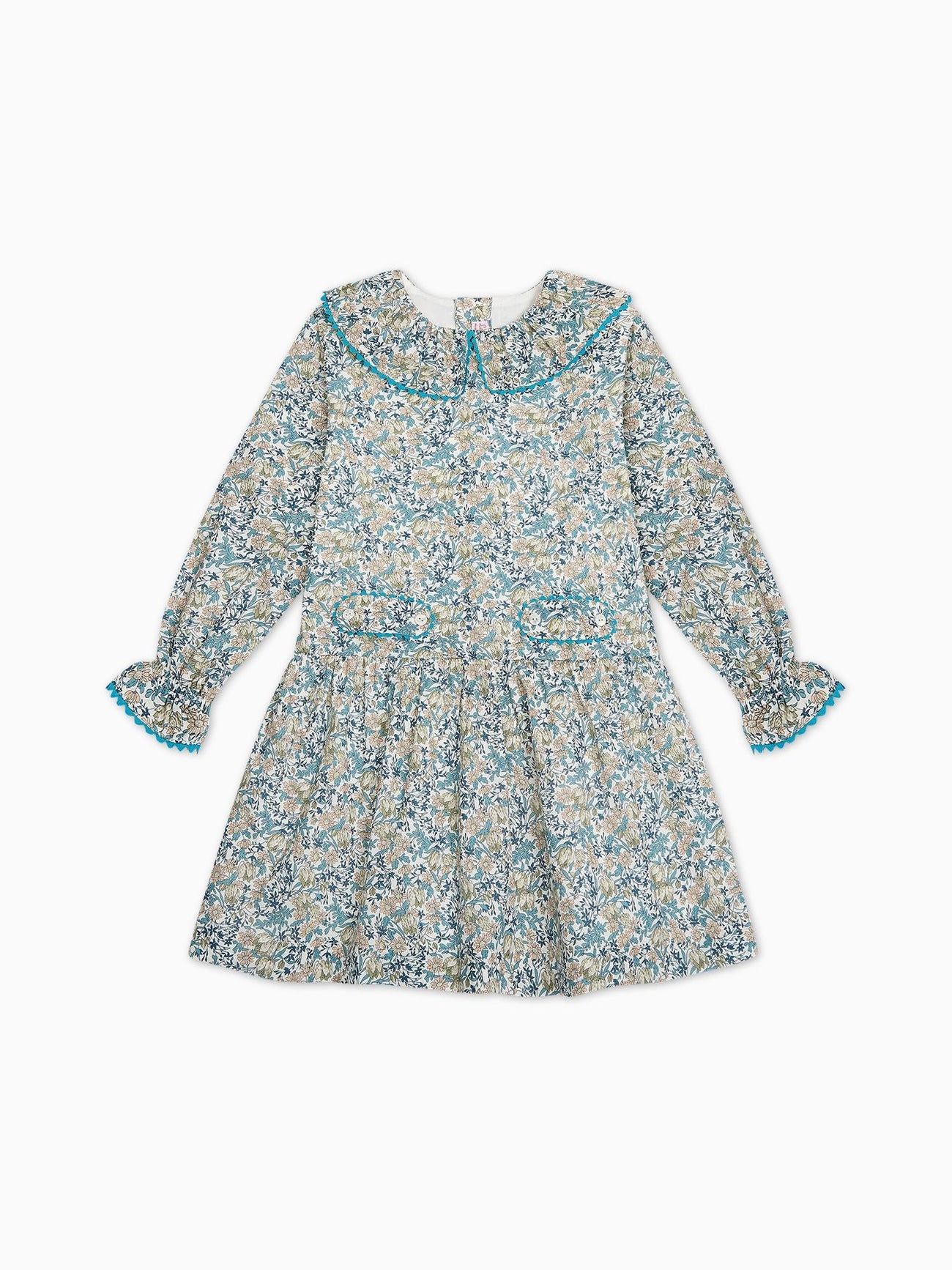 Teal Floral Tessa Made With Liberty Fabric Girl Drop Waist Dress