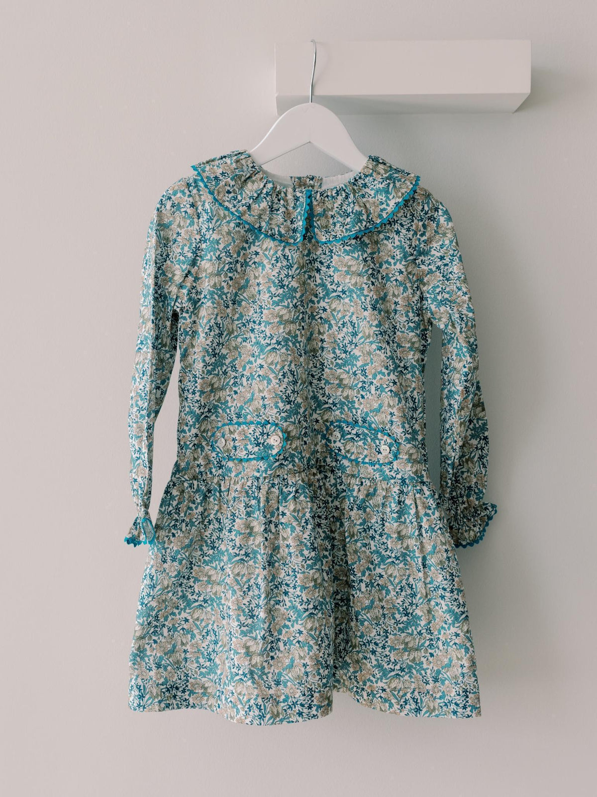 Teal Floral Tessa Liberty Girl Drop Waist Dress