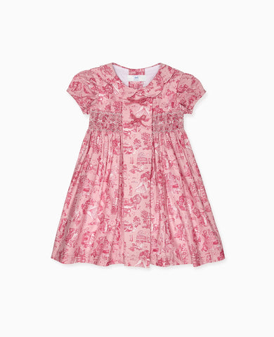 Nicky Hilton x La Coqueta Pink Toile de Jouy Theodora Girl Hand-Smocked Dress
