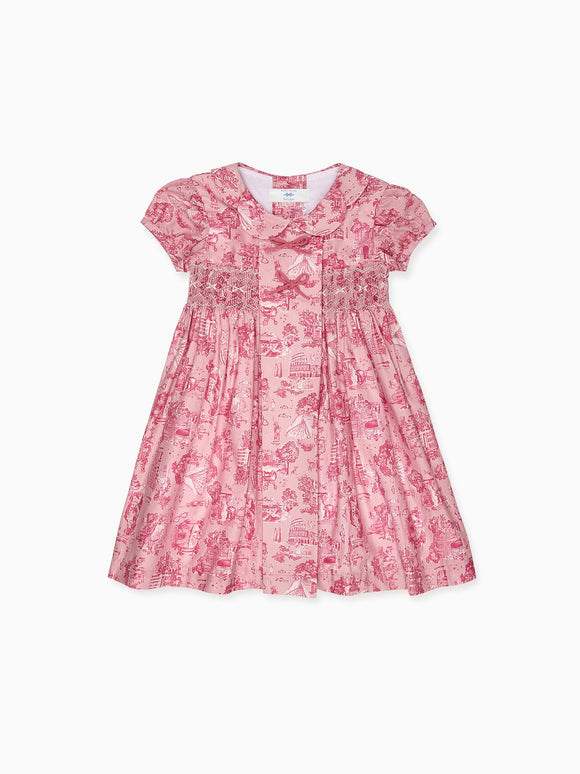 Nicky Hilton x La Coqueta Pink Toile de Jouy Theodora Girl Hand-Smocked Dress