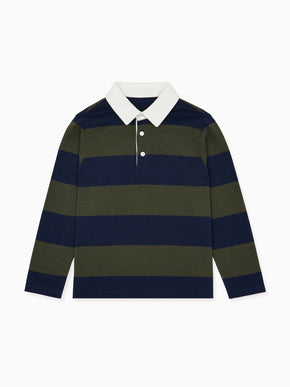 Green Stripe Tijo Long Sleeve Kids Rugby Top