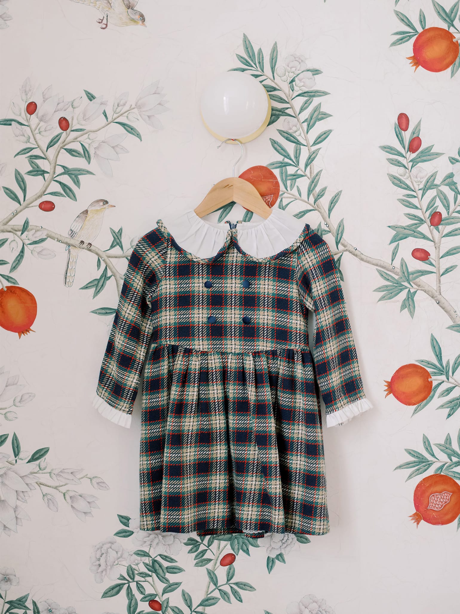 Green Check Tola Girl A-Line Dress