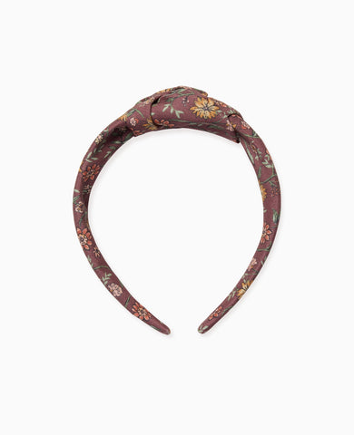 Burgundy Floral Girl Top Knot Headband