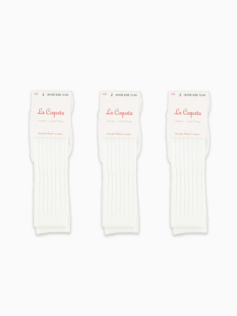 White Ribbed Knee High Kids Socks Set