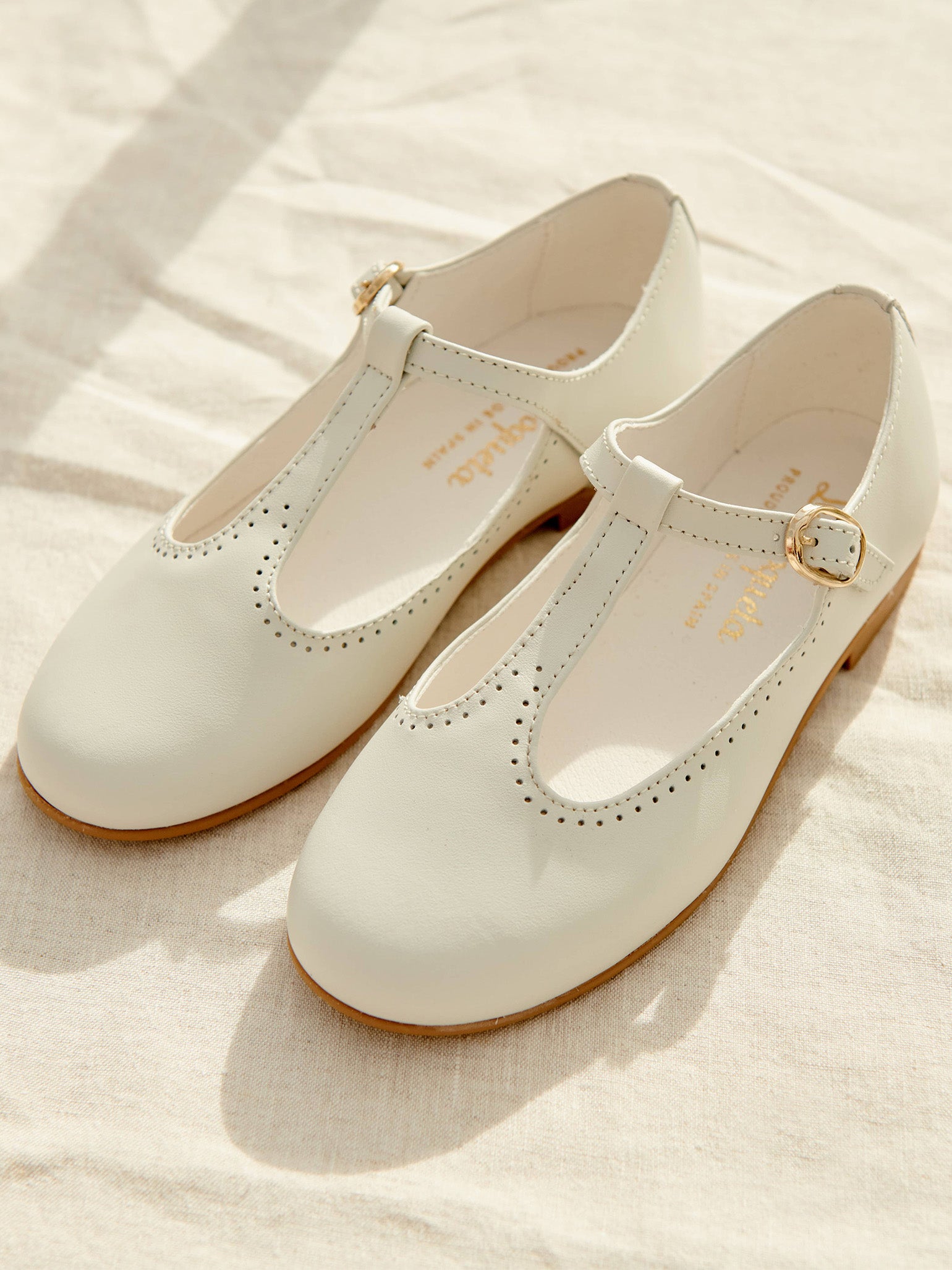 Ivory Leather Girl T-Bar Shoes