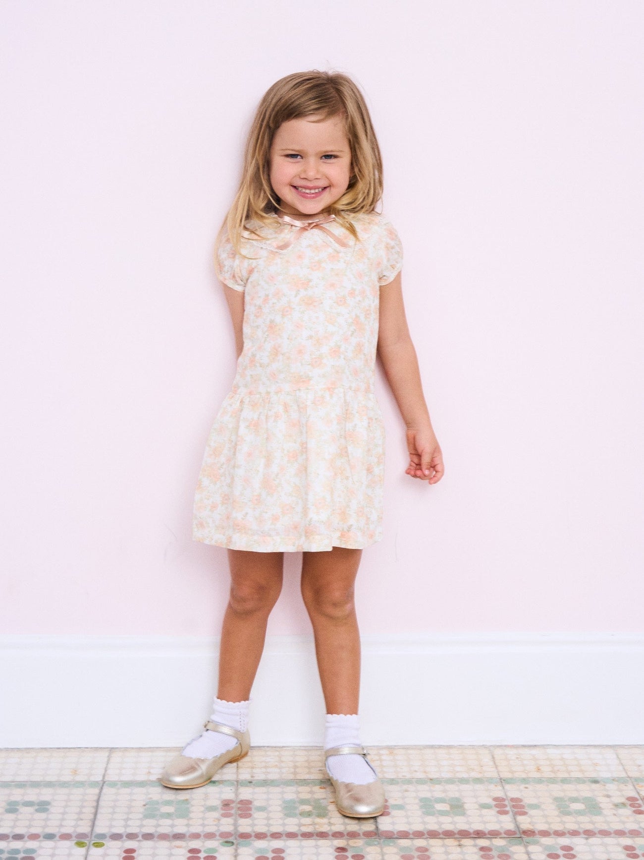 Peach Floral Xana Girl Drop Waist Dress