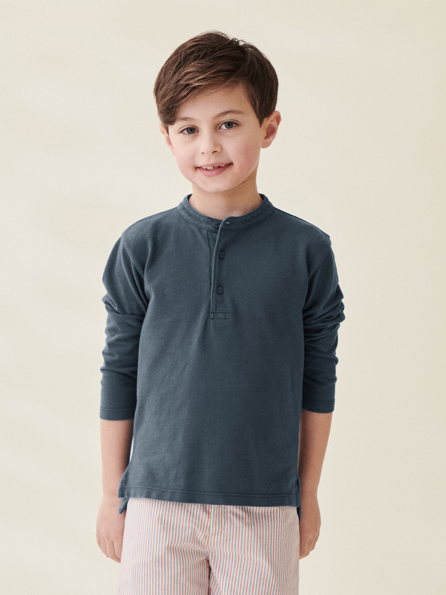 Dusty Blue Alcomo Long Sleeve Boy Polo Shirt