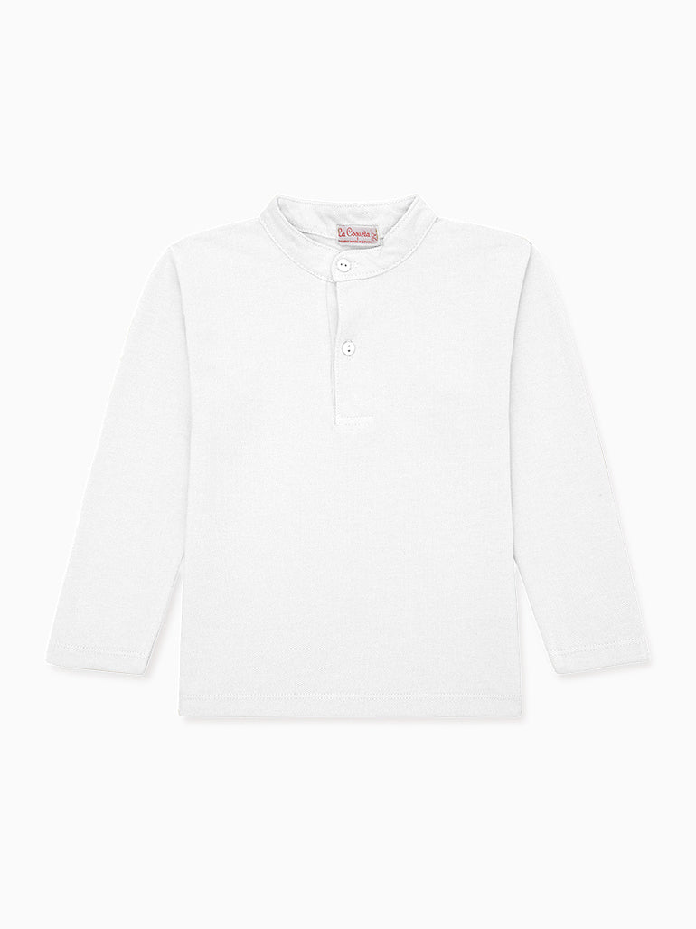 White Alcomo Long Sleeve Boy Polo Shirt