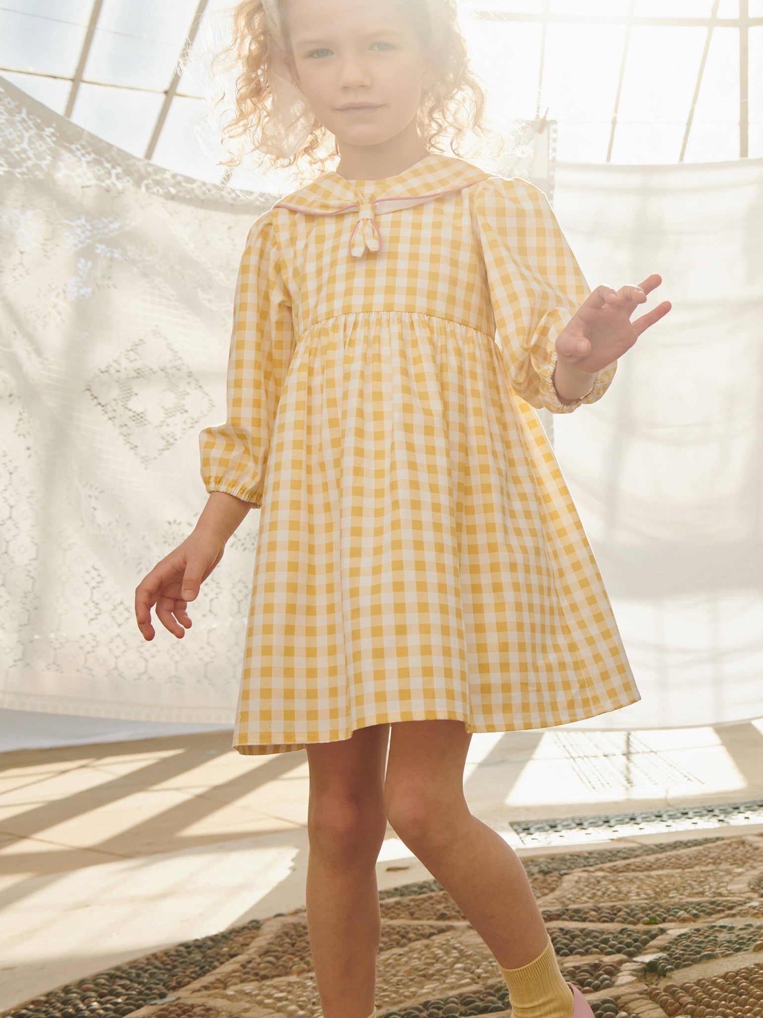 Yellow Gingham Amelia Girl Dress