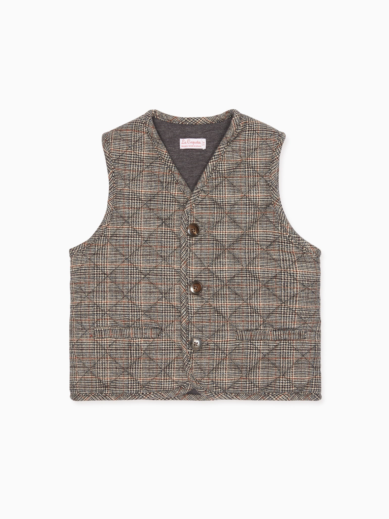 Brown Tweed Caza Kids Sleeveless Jacket