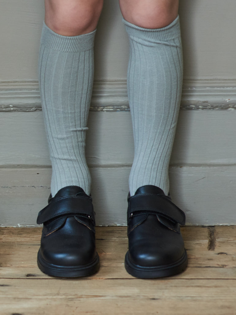 Light Grey Ribbed Knee High Kids Socks