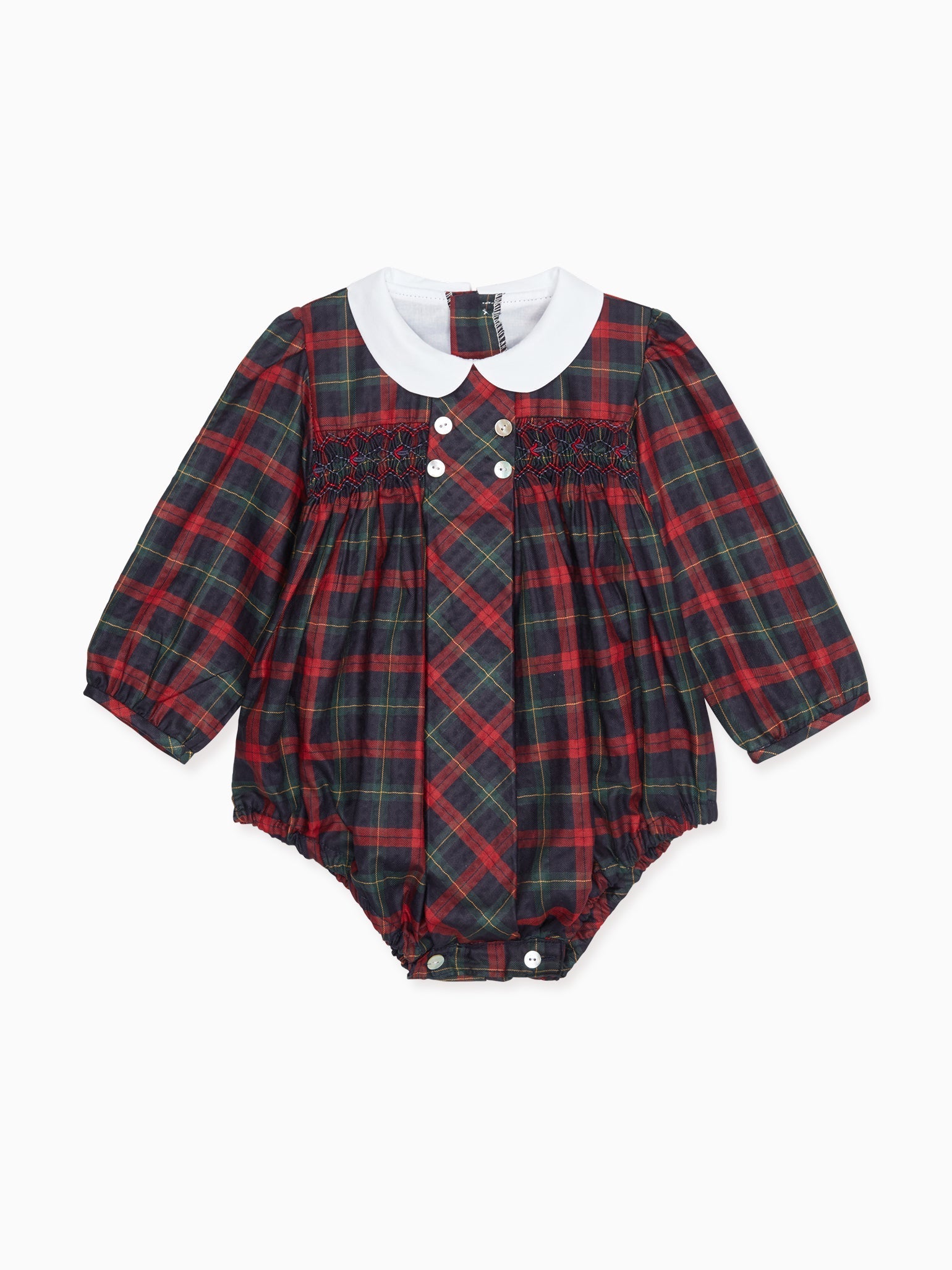 Navy Tartan Dolores Baby Smock Romper Suit