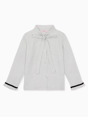 Ivory Polka Dot Estela Long Sleeve Girl Shirt