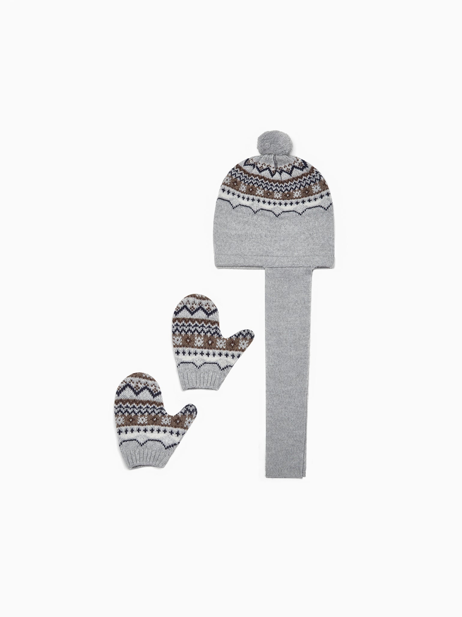 Grey Fairisle Hat And Gloves