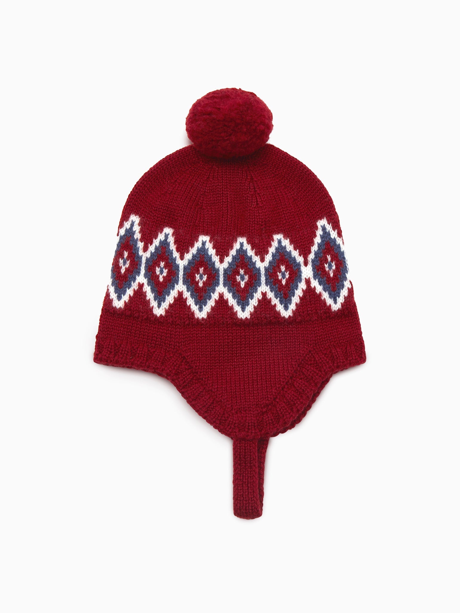 Burgundy Fairisle Renta Merino Baby Bonnet