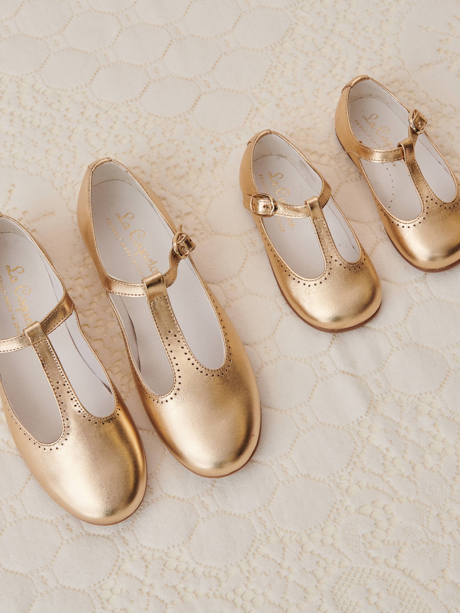 Gold Leather Girl T-Bar Shoes