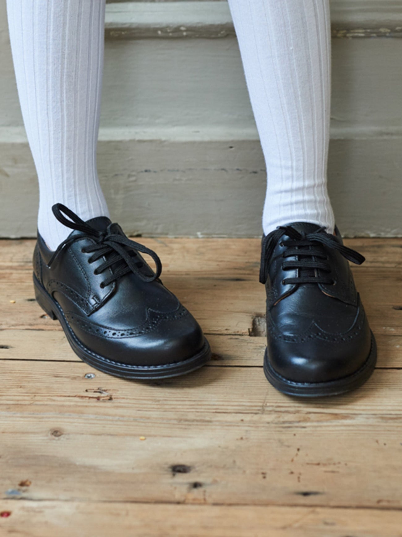 Black Leather Lace Up Kids School Shoes