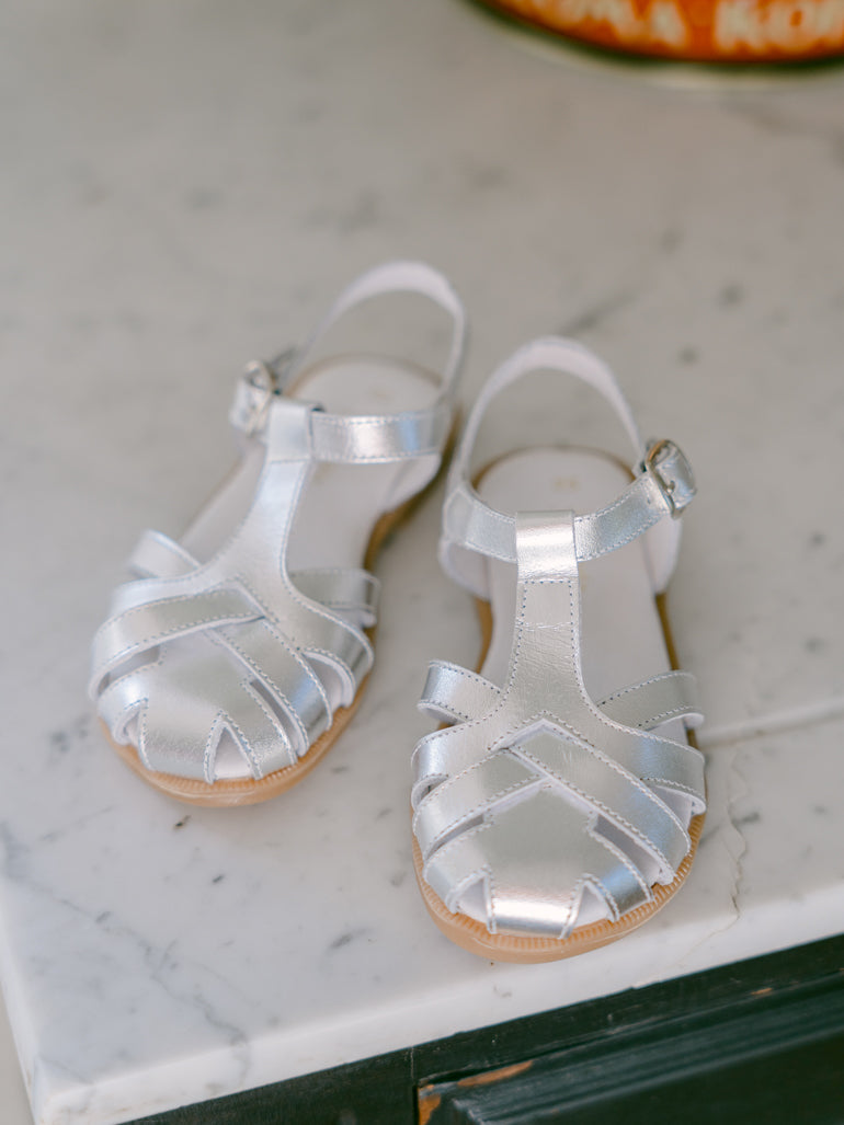 Silver Sofia Leather Girl Sandals