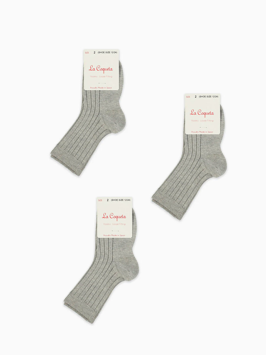 Light Grey Melange Ribbed Short Kids Socks Set