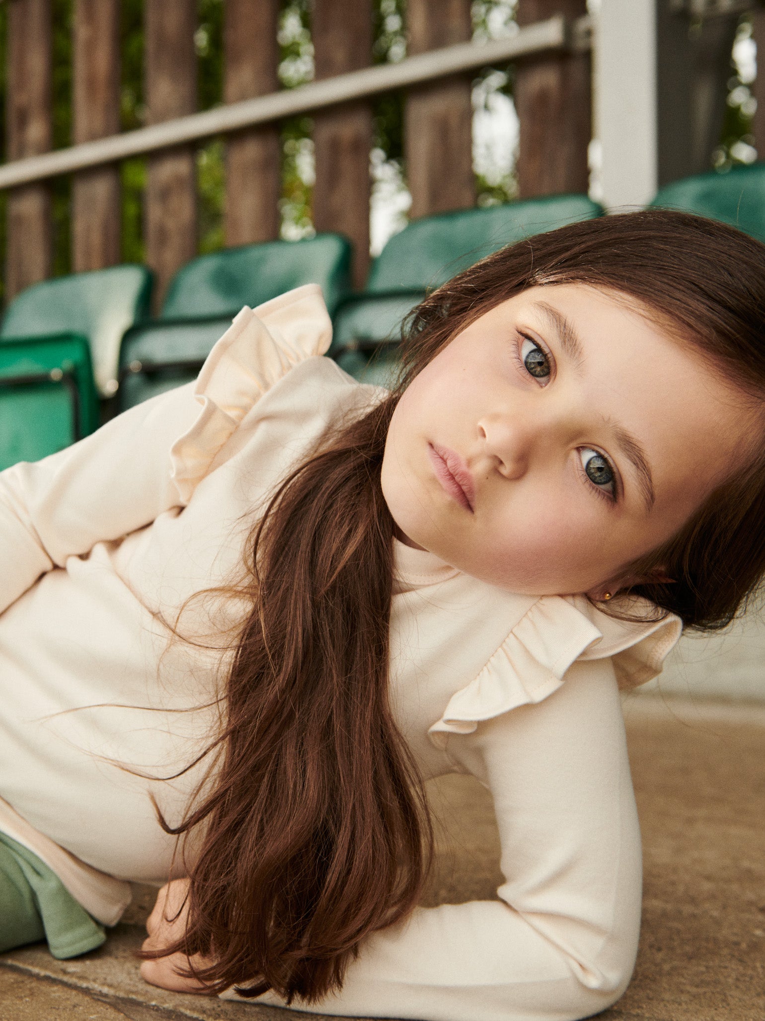 Ivory Maria Frill Sleeve Long Sleeve Girl Top